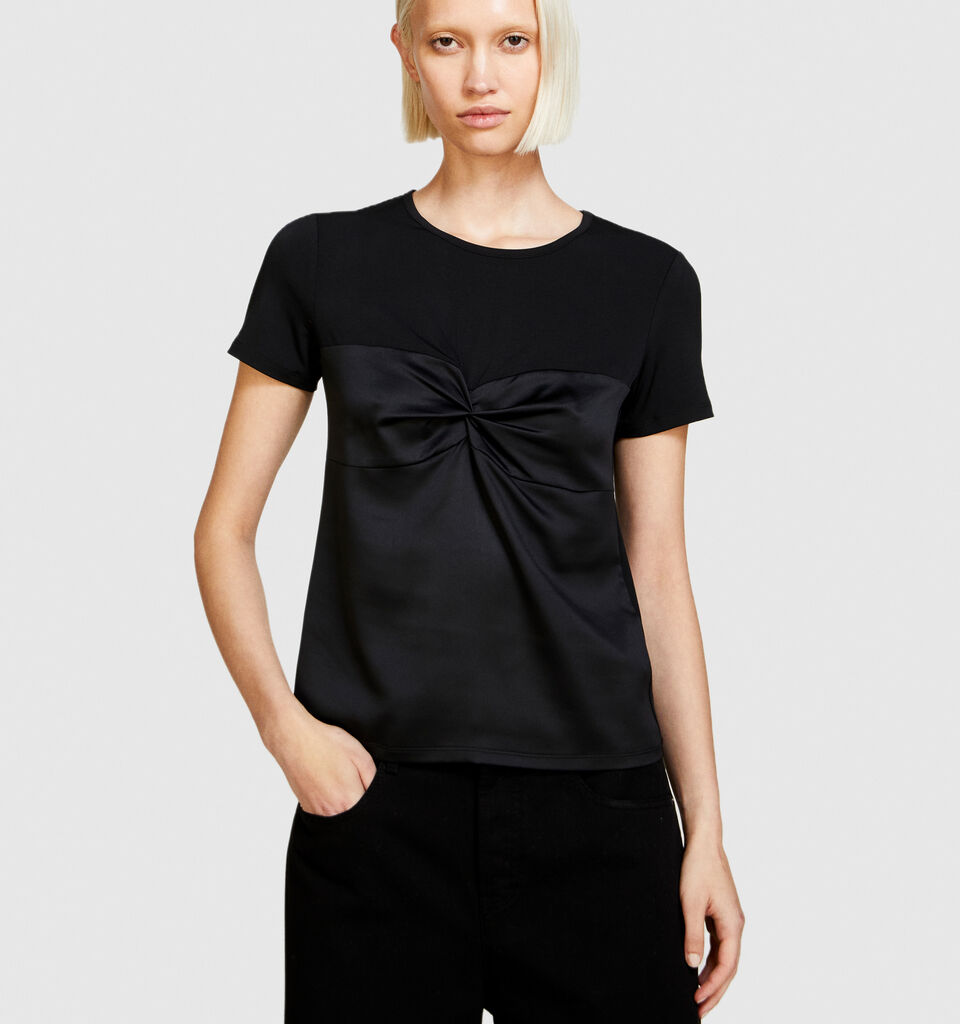 T-shirt with torchon - women's short sleeve t-shirts - Black | Sisley image number 4